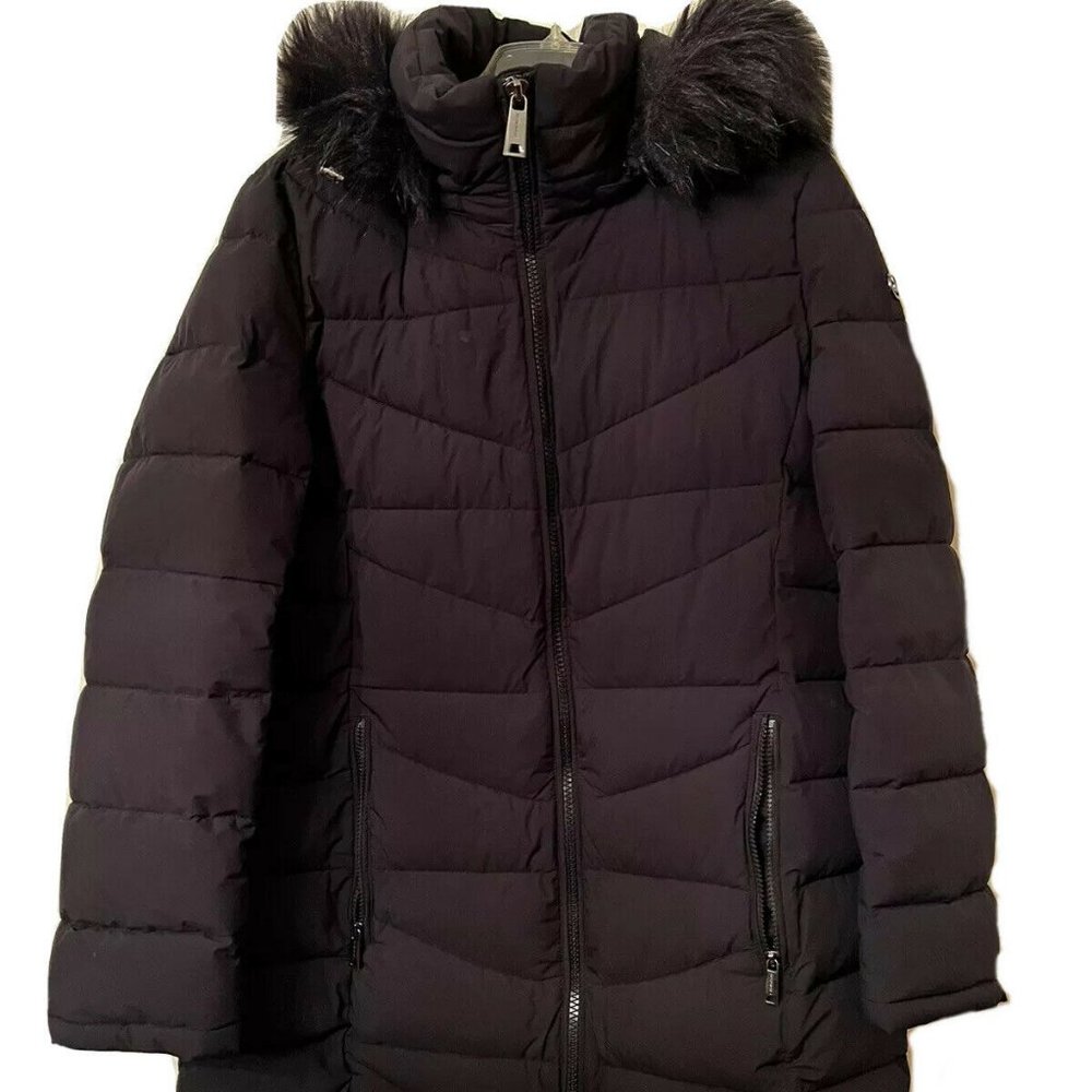 Calvin Klein Knee-Length Puffer Coat With a Removable Fur Hood!